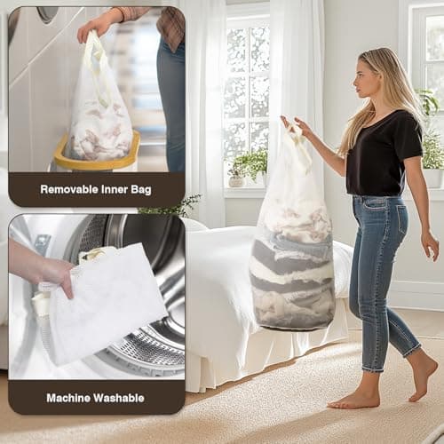 Slim Laundry Hamper with Lid, 60L Small Laundry Basket with Handles&Removable Bag, Thin Dirty Clothes Hampers for Laundry, Narrow Laundry Hampers for Bedroom Aesthetic, Beige 5