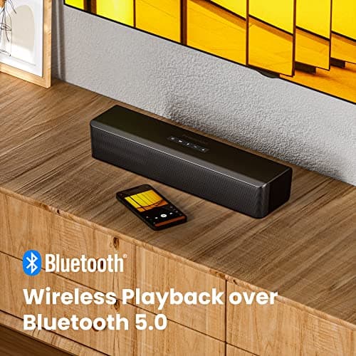 PHEANOO 2.1 Compact Sound Bars for TV with Subwoofer, HDMI ARC/Bluetooth 5.0/Optical/AUX/RCA Connection, Remote Control, Adjustable Bass, Wall Mountable – P15, 140W, 16 inch, Black 5