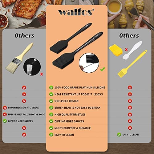 Walfos 600°F Heat Resistant Silicone Basting Brushes BPA Free Pastry Brush, Spread Oil Butter Sauce for BBQ Grill Baking Kitchen Cooking, Dishwasher Safe (2 SIZE) 7