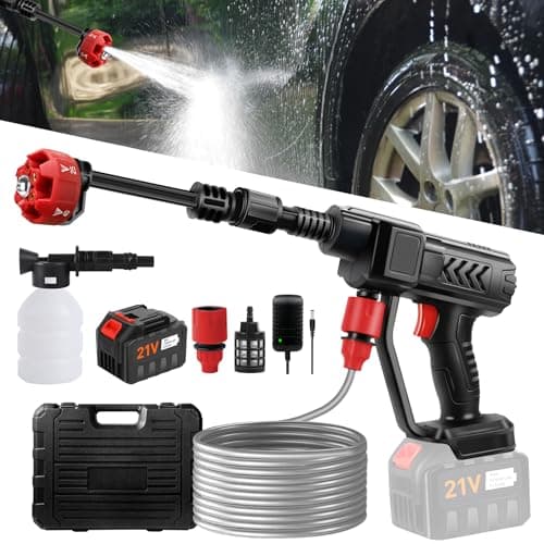 Pircaath Cordless Pressure Washer, 600PSI High Pressure Cordless Power Washer, Portable Pressure Washer with 5-in-1 Nozzle, Handheld Power Washer for Car,Garden- Red