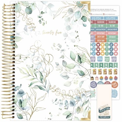 bloom daily planners HARDCOVER 2025 Calendar Year Day Planner (January 2025 - December 2025) - Passion/Goal Organizer - Monthly & Weekly Inspirational Agenda Book - 5.5" x 8.25" - Eucalyptus, White