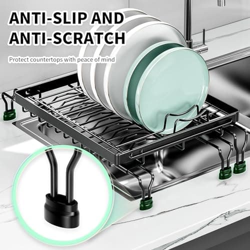 SanDream Over The Sink Dish Rack, Expandable Drainer with Adjustable Legs, Compact Drying Rack for Kitchen Sink (Black) 5