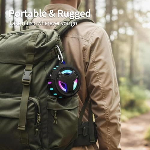 EBODA Bluetooth Shower Speaker, Portable Bluetooth Speakers, IP67 Waterproof Wireless Speaker with LED Light, Floating, 2000mAh, True Wireless Stereo for Kayak, Beach, Gifts for unisex -Black 5