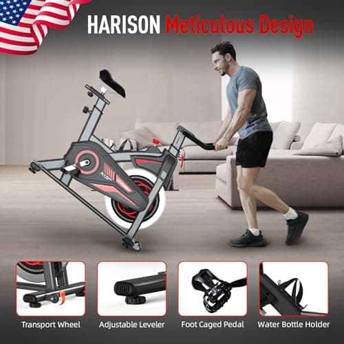 HARISON Magnetic/Brake Pad Exercise Bike 350lbs Capacity, Bluetooth Stationary Bikes for Home with Tablet Holder & Comfortable Seat Cushion 6