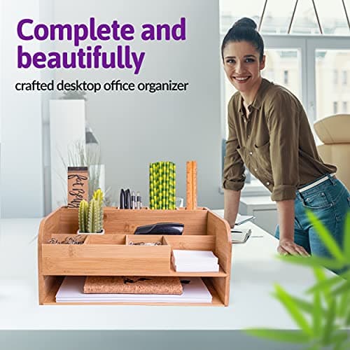 MissionMax Bamboo Wood Desk Organizer with File Organizer for Office Supplies Storage & Desk Accessories. Perfect Decor combo for Desk Organization, Home Office and more 5