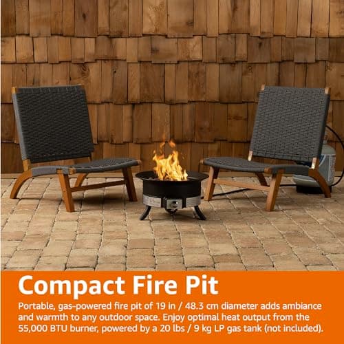 Amazon Basics Portable Propane Fire Pit, 19 inch Round Gas for Patio, 55,000 BTU, Carry Strap, Heat, Warmth and Ambience 12