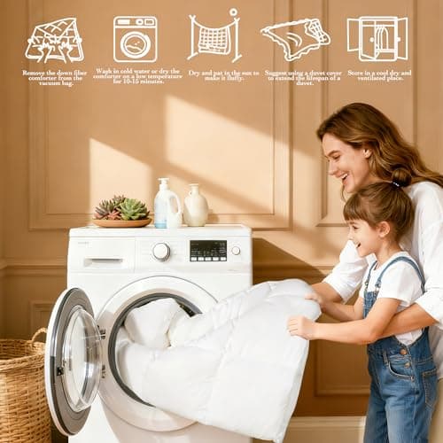 Gehtmnl Goose Down Fiber Comforter Queen Size – All Season Naturally Breathable Down Comforters, Luxury Hotel Collection Duvet Insert with 8 Corner Tabs, Cotton Fabric & Baffle Box (White,50oz Fill) 8