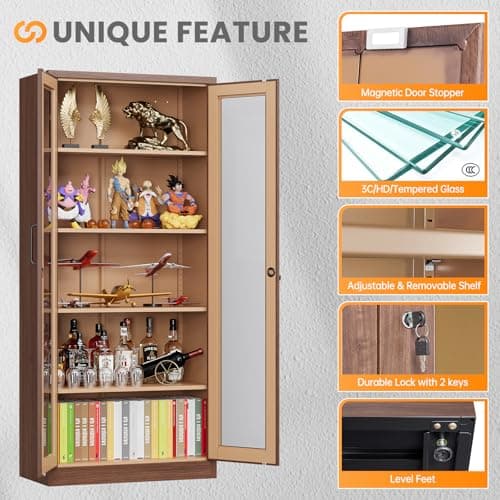 AFAIF Locking Display Cabinet with Glass Door, 71”H Metal Curio Cabinets with Adjustable Shelves, Tall Liquor Caninet Display Case for Living Room, Collectibles, Home, Clinic - Assembly Required 7