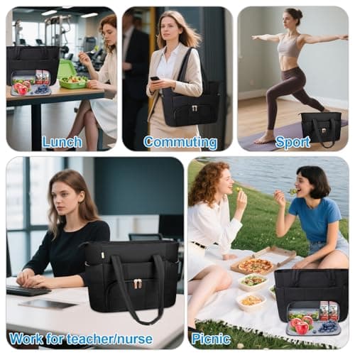 Partreko Work Laptop Tote Bags with Insulated Lunch Compartment& Clutch Purse, Lightweight Puffer Lunch Tote Bag with 15.6 Inch Laptop Compartment for Women Daily Business Office Teacher Nurse (Black) 9