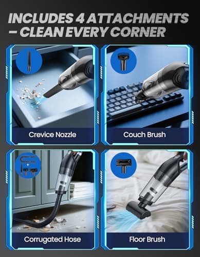 Yedop Handheld Vacuum Cordless, 26,000 Pa High Power Suction, Portable Rechargeable Car Vacuum Cleaner for Home, Pet Hair, Keyboard & Furniture, Black 6