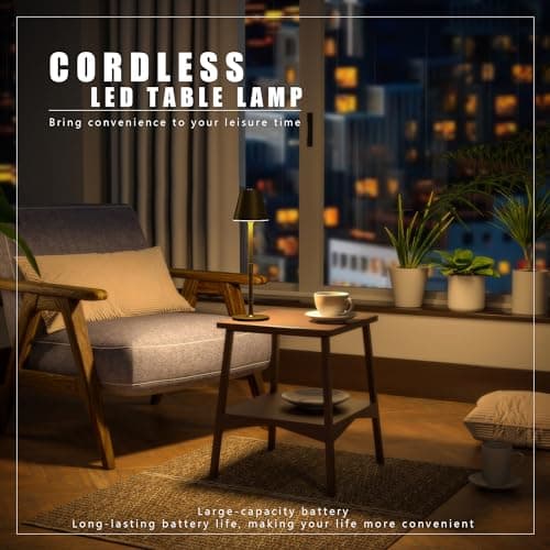 Timjorman 1-Pack Cordless Table Lamps - 5000mAh Rechargeable Battery Operated Desk Lamp, 3-Level Dimmable LED Night Light for Bedroom, Dining, Restaurant - Metal Design (Bronze 1-Pack) 5