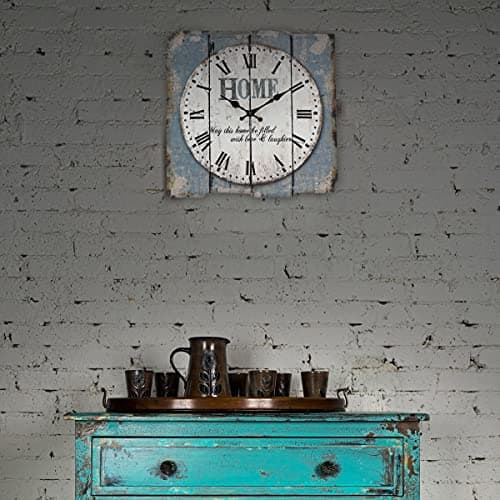 Stonebriar Square 15" Rustic Farmhouse Worn Blue and White Roman Numeral Battery Operated Wall Clock 6