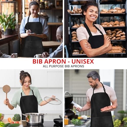 Utopia Kitchen 10 Pack Bib Apron, Unisex Adjustable Aprons with 2 Pockets, Waterdrop Resistant Cooking Kitchen Chef Apron for Men Women 6