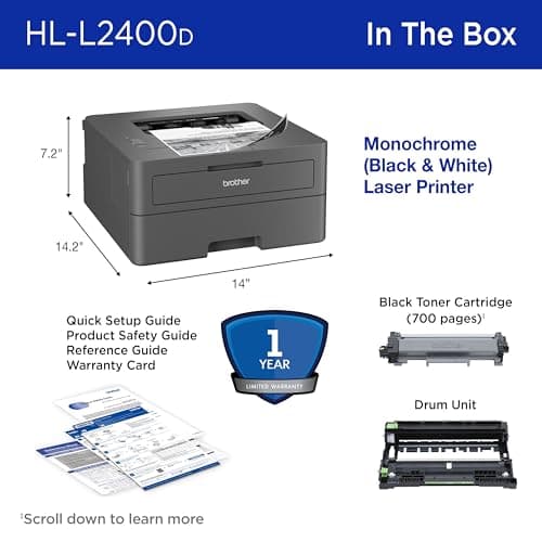 Brother HL-L2400D Compact Monochrome Laser Printer, USB Required (Cable not Included), Black & White Output | Includes Refresh Subscription Trial(1), (Renewed Premium) 8