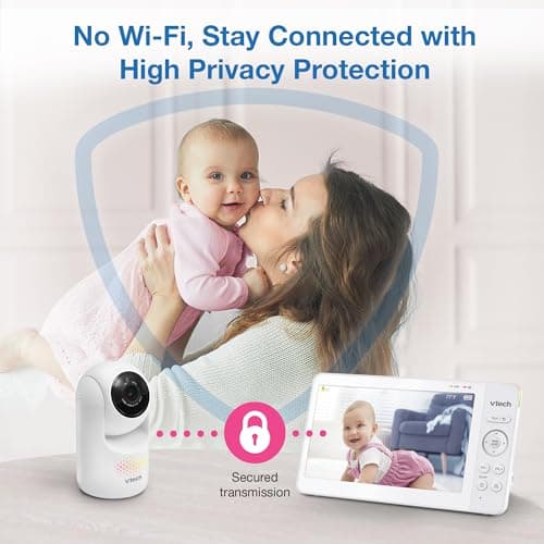 VTech 7" Baby Monitor with IPS Screen, Pan Tilt Zoom Camera, No WiFi Video Baby Monitor with Camera and Audio, Multi-Color Night Light, 2-Way Talk, Lullabies, Advanced HQ Max 5