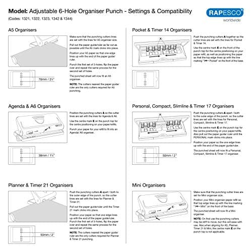 Rapesco Adjustable 6-Hole Punch for Planners and 6-Ring Binders - Black, 1 (1342) 5