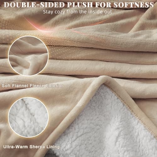 Richtry Electric Blanket Wearable with Foot Pockets & Sleeves, Electric Heated Snuggle Blanket, Flannel & Sherpa Heating Throw with 10 Heat Settings, 1-12 Hours Auto Shut-Off, 50"×70", Beige 3