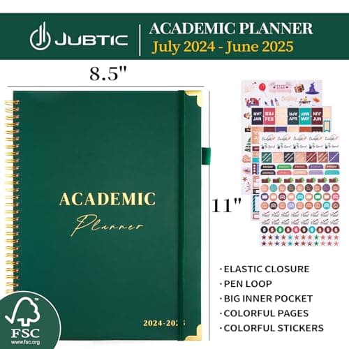 JUBTIC Academic Planner 2025, July 2024- June 2025, 8.5" x 11", Planner Daily Weekly and Monthly with Monthly Tabs, School Planner for Student/Teacher, Spiral Bound, Large -Dark Green 7