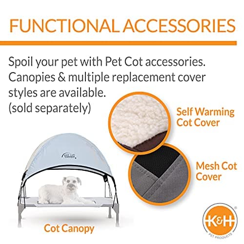 K&H Pet Products Outdoor Elevated Dog Cot, Breathable Cooling Elevated Cot Hammock Pet Bed for Large Dogs, Washable Mesh Cover, Raised Metal Frame, Collapsible, Portable - Large 42 X 30in Gray 10