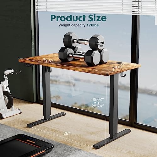Smug Standing Desk, Adjustable Height Electric Sit Stand Up Down Computer Table, 40x24 Inch Ergonomic Rising Modern Lift Motorized Gaming Desktop Workstation for Work Home Office, Rust Brown 7