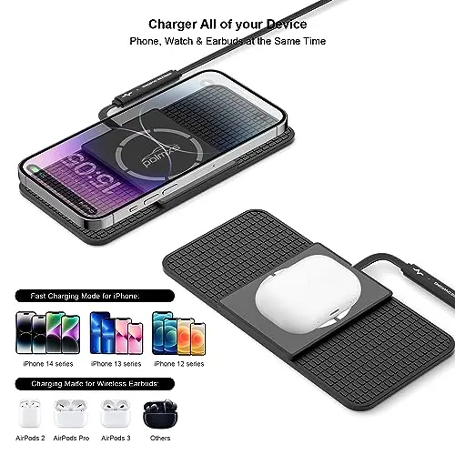 Magnetic Wireless Charger car Charging pad,POLMXS Fast Wireless Phone Charger Cell Phone Cordless Charging mat Compatible with iphone12/13/14/15 Series airpod (C11) 5