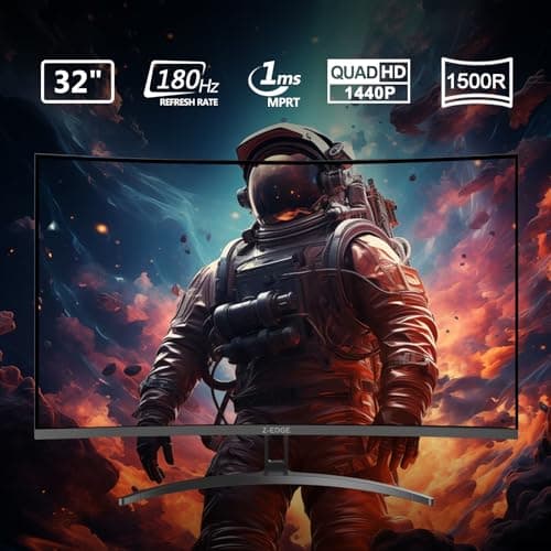Z-Edge 32 inch Curved Gaming Monitor, QHD 1440P 180Hz 165Hz 144Hz Curved Monitor, 1500R Computer Monitor, MPRT 1ms Monitor, 16.7M Colors, 3000:1 Contrast, UG32 Ultra Slim Bezel, DP x2, HDMI x2 6