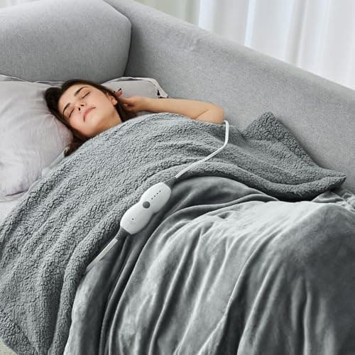 Drewin Heated Weighted Blanket, Sherpa Fleece Electric Throw Blanket 15 lbs for Adult, Fast Heating, Weighted Blankets Twin Size with 4 Heating Levels 2 Hours Timer Auto Off, 48 x 72 inches, Grey