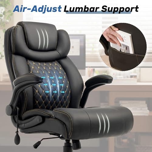 550LBS Big and Tall Office Chair, Comfy Heavy Duty Executive Chair with Adjustable Lumbar Support Double Spaces Casters, PU Leather Extra Wide Seat Ergonomic Computer Desk Chair for Back Pain, Black 3