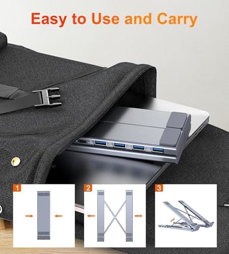 5-in-1 USB C Hub Adjustable Aluminum Laptop Stand, 4-Port USB A 3.0 with 5Gbps Data Transfer USB C Hub Docking Station [Charging Not Supported] for MacBookPro/Air/Dell/HP/Lenovo 6