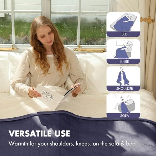 VELLUBAM Heated Blanket Throw 50" x 60" - Soft Flannel Sherpa Electric Blanket Throw with 5 Heating Levels & 4 Hours Auto Off, Machine Washable, Ideal Gift for Grandma (Purple) 6