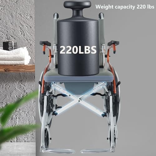 Folding Travel Shower Wheelchair | No Tools Required | 4-in-1 Bedside Commode Bathroom Chair | Flip Footrests | Perfect for Travel Use Black 8