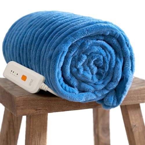 GOTCOZY Electric Blanket Heated Throw 50''X60''- Ribbed Faux Fur Heated Blanket with 4 Heating Level & 3 Hour Auto Off Heating Blanket, ETL&FCC Certified Machine Washable(Blue Moon)