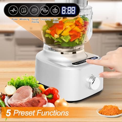 Homtone 16 Cup Food Processor, Aluminum-Diecast Food Processors, 5 Preset Modes Vegetable Chopper Electric, 8 Blades 11 Functions for Home Use, Stepless Speed Control, 650W, Sliver 7