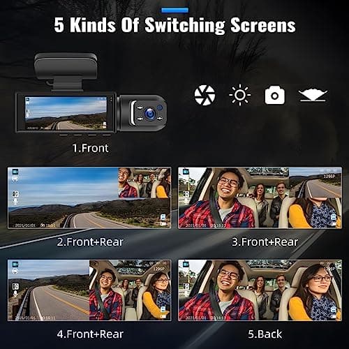 CAMECHO Dual Dash Cam 1080P Front and Inside Dash Camera for Cars 2 Channel Dashcam, 3.16" IPS Screen, IR Night Vision, Loop Recording, 24hr Parking Mode, Car Camera with 32GB TF Card Driving Recorder 5