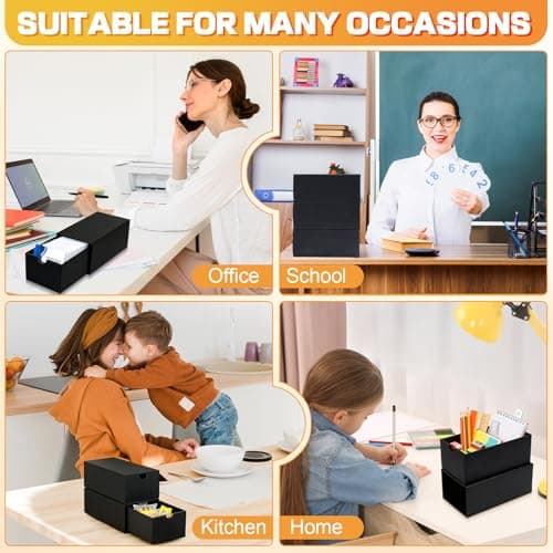 aopule 4Packs 4x6 Index Card Box,Index Card Organizer Box with Lid,Hold 4000 Cards,Black Recipe Holder for 4''x6'' Notecard Recipe Flashcard Card 8