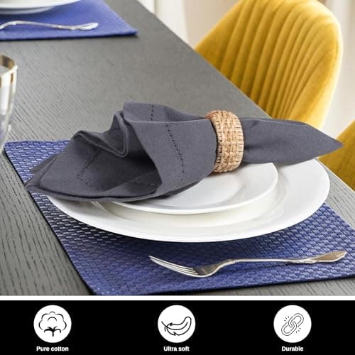 Bedding Craft Cotton Cloth Dinner Napkins Set of 12 – 18x18 Steel Grey with Hemstitched Mitered Corners – Machine Washable Reusable Napkins for Thanksgiving & Christmas 5