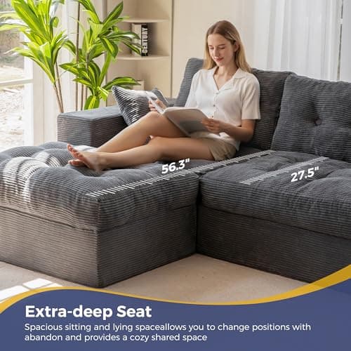 MAXYOYO 104" L Shaped Modular Sectional Sofa with Ottoman, Cloud Boneless Couch with Layered Cushion, Upholstered Sofa in a Box, Flexible Module Combination for Living Room, No Assembly, Dark Grey 9