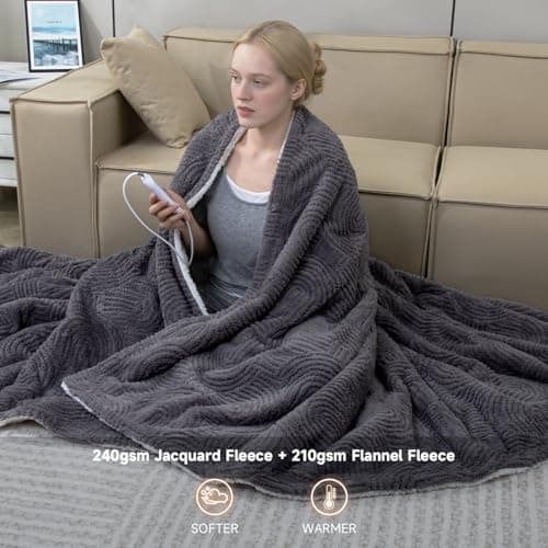 TiMiCalda Heated Blanket King Size - 100"x90" Cozy Soft Jacquard Heating Blanket with 4 Heat Levels & 10 Hours Auto-Off, Jacquard Fleece, Overheating Protection, Warm Gifts, Grey 5