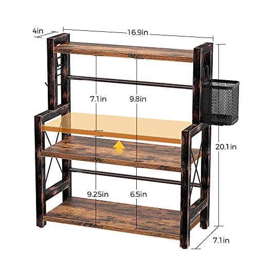 Rolanstar Spice Rack Organizer with Wire Basket, 3-Tier Wooden Shelf Organizer, 16.9" Seasoning Rack Rustic 7