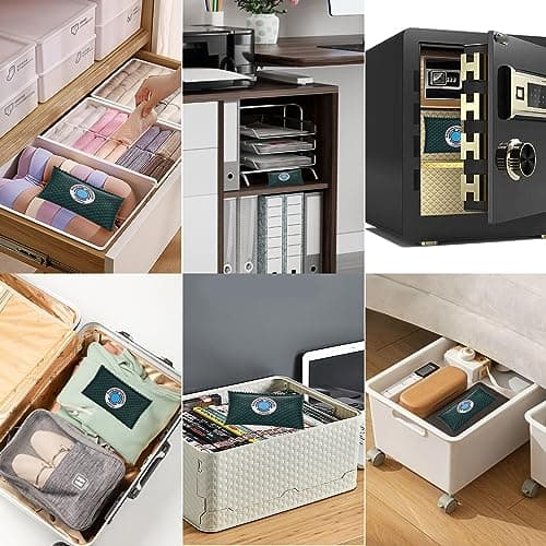 FUNOUO 100g Rechargeable Desiccant Pack of 5,Moisture absorbers for storage,Moisture absorbers Bag,Desiccant Dehumidifier bag,Dehumidifier for Home Closets,Gun Safe, and Cars 5