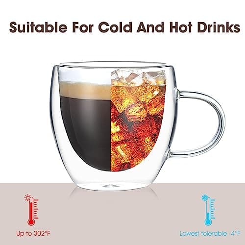 VENVENWEAVS Espresso Cups Set Of 4,Double Wall 5OZ Hand Blown coffee Shots Glass,Espresso Coffee Mugs In Gift Box,Perfect For Espresso,Latte,Cappuccinos,Tea Bag,Juice 5