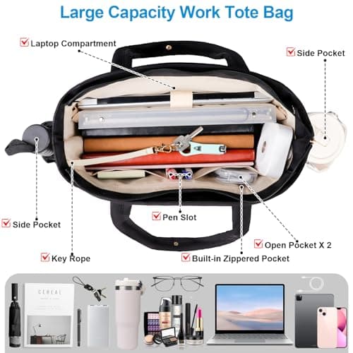 Partreko Work Laptop Tote Bags with Insulated Lunch Compartment& Clutch Purse, Lightweight Puffer Lunch Tote Bag with 15.6 Inch Laptop Compartment for Women Daily Business Office Teacher Nurse (Black) 5