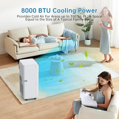GarveeTech 8000 BTU Portable Air Conditioner, 3 in 1 AC Unit for 350 Sq.Ft. with Built In Dehumidifier, 2 Speed Fan, Timer, Remote, Led Display, Small Air Cooler for Bedroom RV, White 2