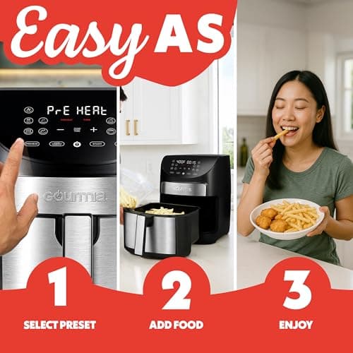 Gourmia Air Fryer - 7 Qt Large Capacity, FryForce360º, Digital Display with 10 Presets, Roast, Bake, Broil, Dehydrate, Dishwasher Safe Accessories, Black 10