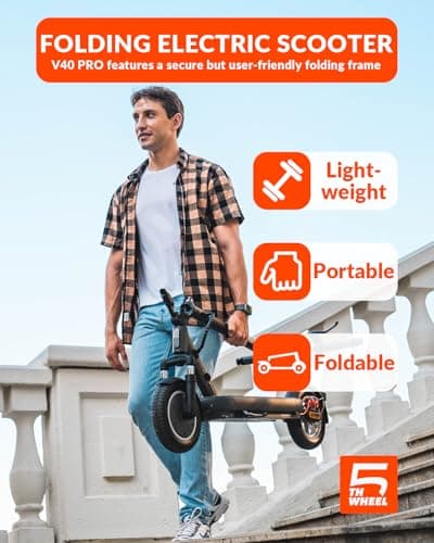 5TH WHEEL V40Pro Adult Electric Scooter,10" Solid Tires,800W Peak Motor,20Mph Top Speed,24.9Miles Foldable Electric Scooter with Dual Suspension&Brakes,App Control,Ambient Light 6