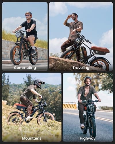 R6 Retro Electric Bike for Adults 1500W Motor, 20MPH, Max 75 Miles Electric Motorcycle, 20" Fat Tire Electric Dirt Bike, Shamano 7-Speed E-Bike Full Suspension, R/L Turn Headlight 9