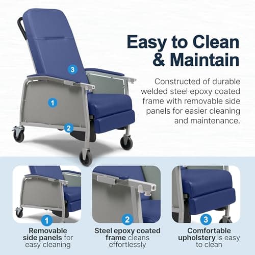 Lumex 3-Position Medical Recliner, Reclining Geri Chair with Wheels, Royal Blue 6