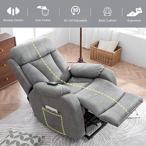 cinkehome Small Power Lift Recliner for Elderly, Lift Chair Recliners, Electric Recliner Chairs for Seniors, Remote Control, Adjustable, Side Pocket (Light Grey) 8