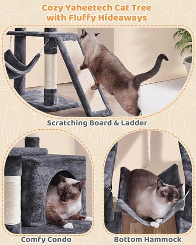 Yaheetech Large Multi-Level Cat Tree, 63 Inches Tall with Sisal-Covered Scratching Posts, Condo, Hammock, Dangling Ball, and Extended Platform for Cats to Play and Sleep 6