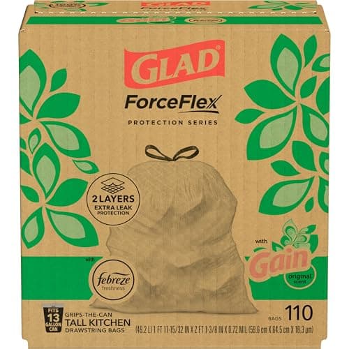 Glad ForceFlex Protection Series Tall Trash Bags, 13 Gal, Gain Original with Febreze, 110 Ct (Package May Vary) 9
